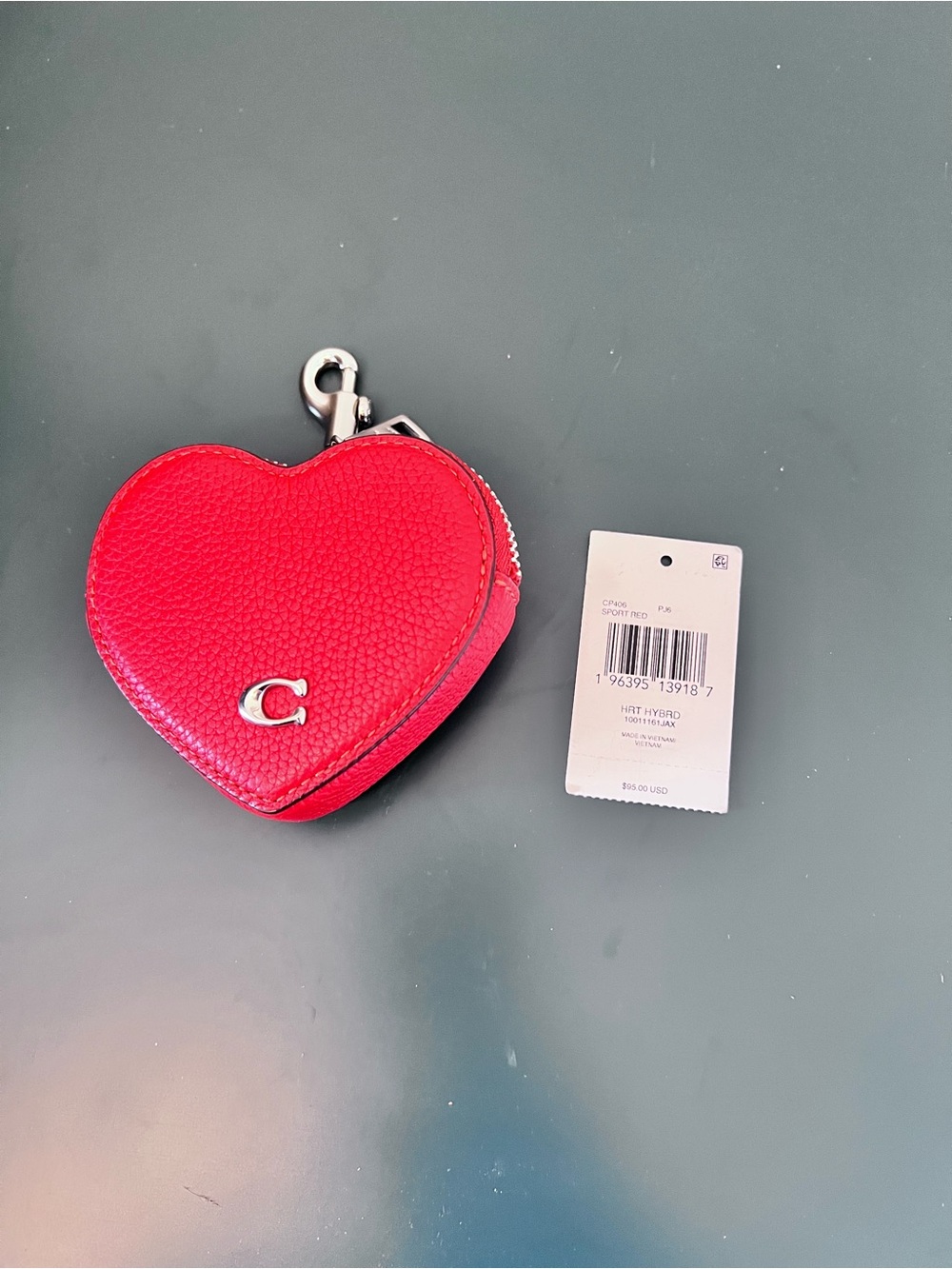 Coach Red Heart Zip Coin Case with Keyring and belt loop in back